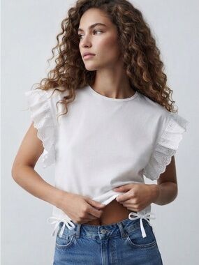 Zara Ruffle Sleeve Top Size S
